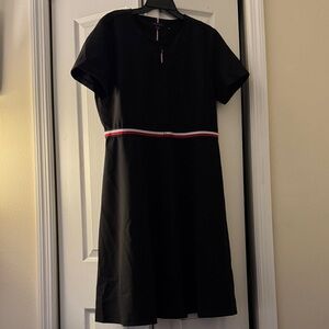 Tommy Hilfiger Black Midi Dress with Red and White Stripe